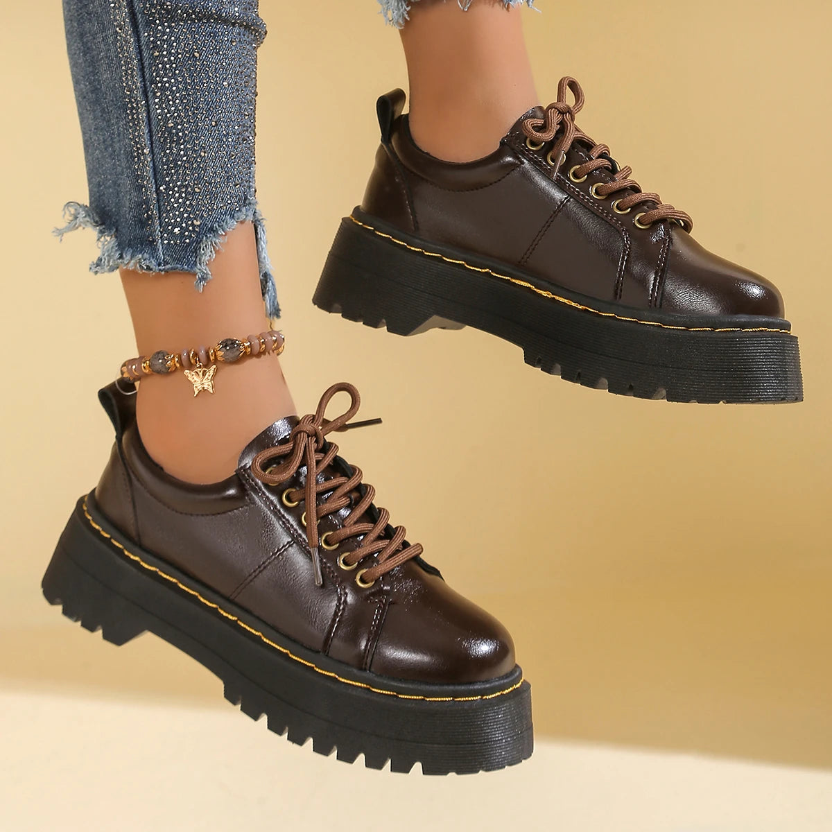 Thick Bottom Women's Low Top Soft Leather Round Toe Casual Student Lolita Flat Shoes Women Platforms Zapatos De Mujer
