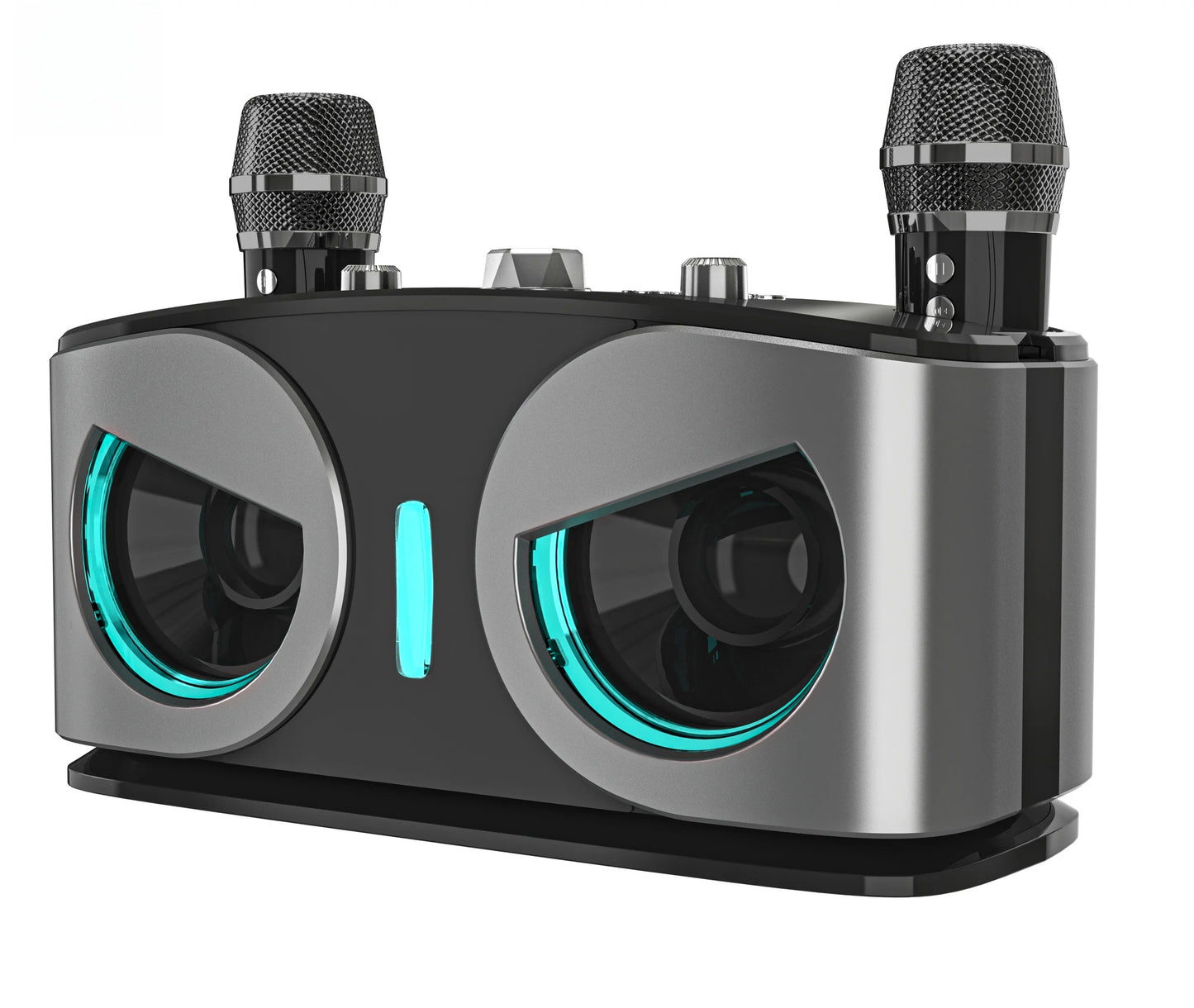 Karaoke Machine with 2 Wireless Microphones, Portable Bluetooth Speaker with Bass/Treble Adjustment, Supports TF Card/USB/AUX
