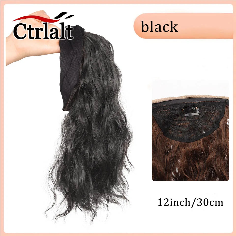 Short Wavy Curly Headband Wig Clip on Hair Extension U-Shaped Hairpieces Synthetic Natural Fake Half Wig for Women