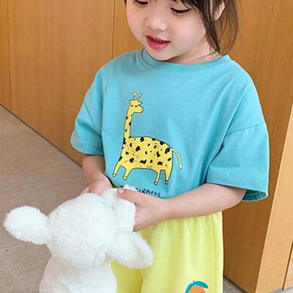 Baby Girls Boys Short Sleeved T-shirt Kids Cotton Top Tees Toddler Cartoon Print Shirts Summer Children's Clothing Korean Style