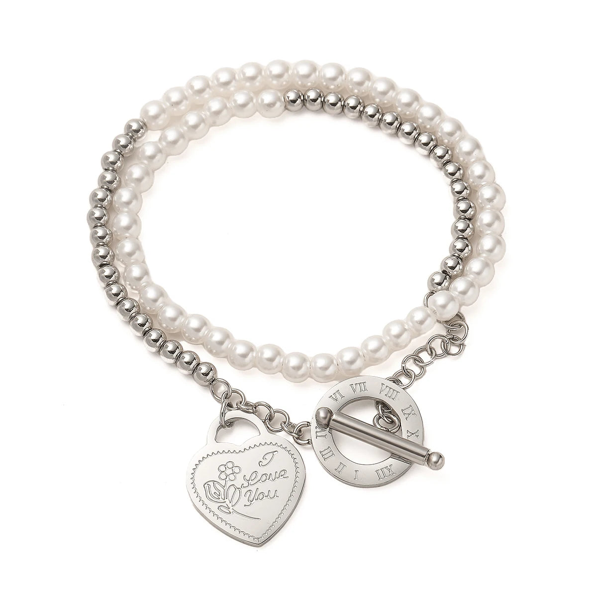 NEWBUY High Quality Non-Fading Stainless Steel Jewelry Silver/Gold Color Pearl Beads Double Layers Bracelets For Women