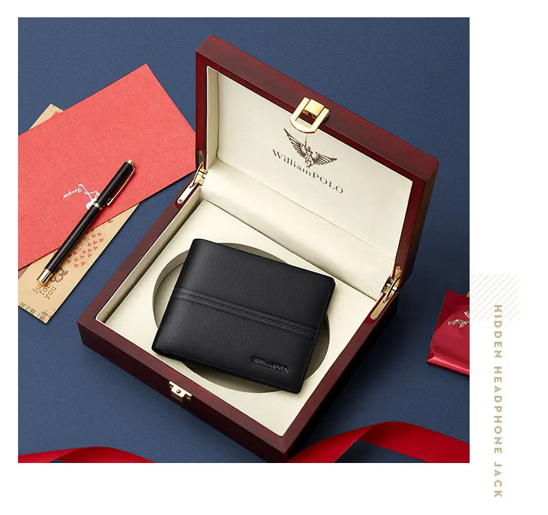 Luxury men's short leather wallet 2024 new large capacity multi-card money clip boys gift thin money clip