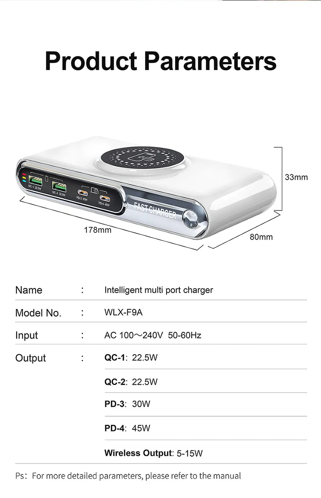 New 72W Multifunction Charger Wireless Charger 4-Port PD+QC USB Type-C Quick Charger Home Travel Office Convenient For Phone