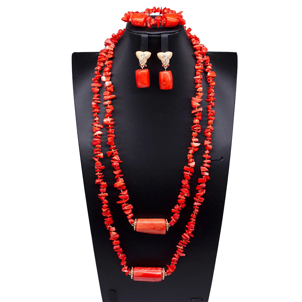 32 inches Long Orange Beads African Jewelry Set Women Bridal Party Costume Necklace Jewelry Set