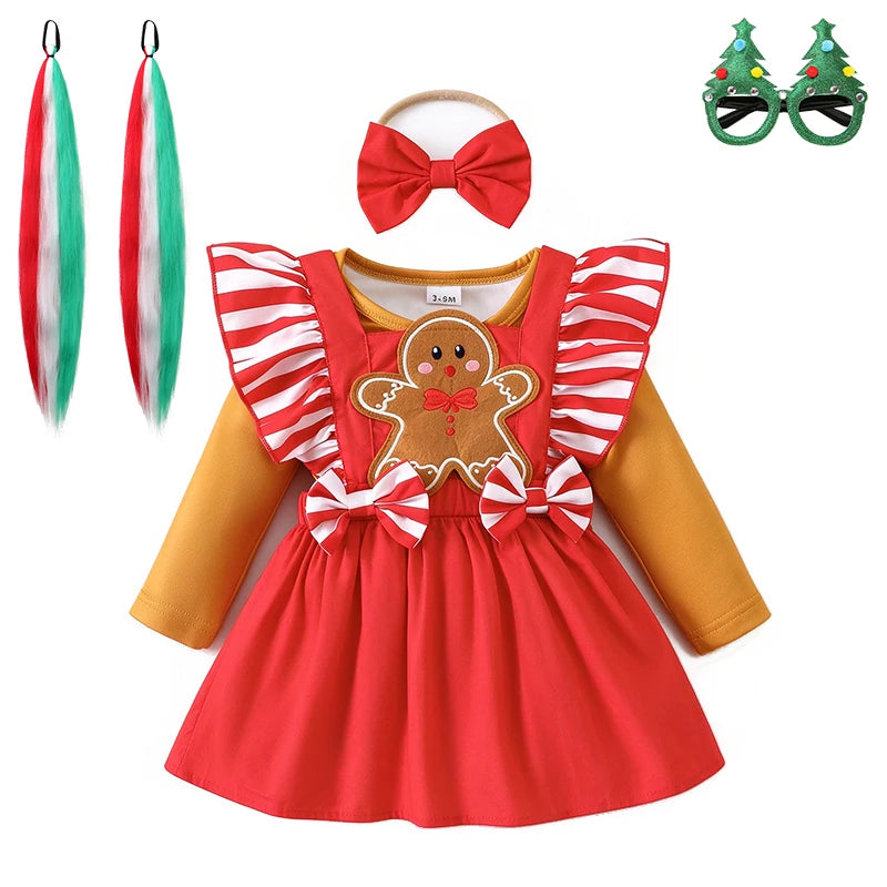Hot Baby Girl Christmas Outfit Set Infant Toddler Gingerbread Man Costume Winter Xmas Party Holiday Celebration Newborn Clothes