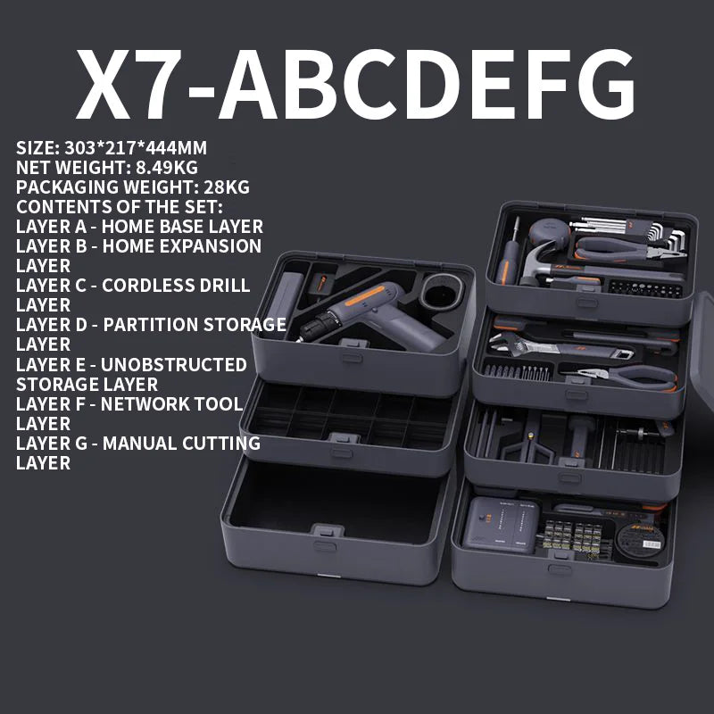 X9-ABCDEFGHI Household Electric Combination Tool Box Layered Free Combination for DIY Hand Tools and Home Repair Tools