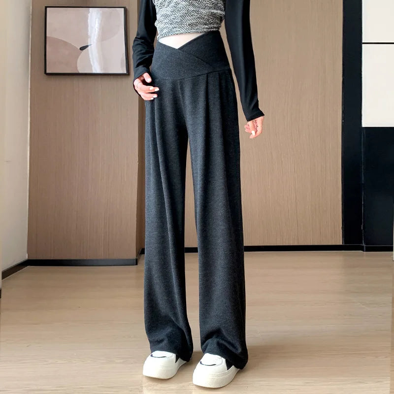 Maternity Pants Spring and Fall Wide-Legged Pants Low-Waisted Glutinous Pants Small Casual Straight Pants Maternity Clothing