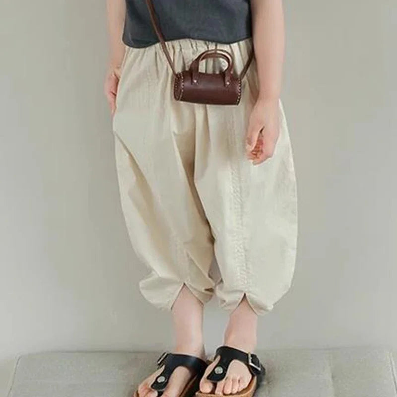 Boys And Girls Pants Japanese Korean Style Casual Loose Lantern Trousers Cropped Pants Summer Fashionable Children's Clothing