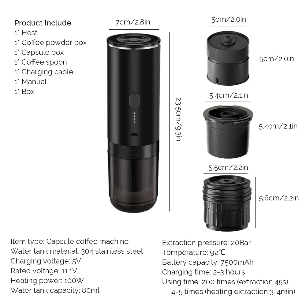 3-in-1 Portable Capsule Coffee Machine Wireless Espresso Coffee Maker Coffee Machine Travel Home Use Automatic Coffee Maker