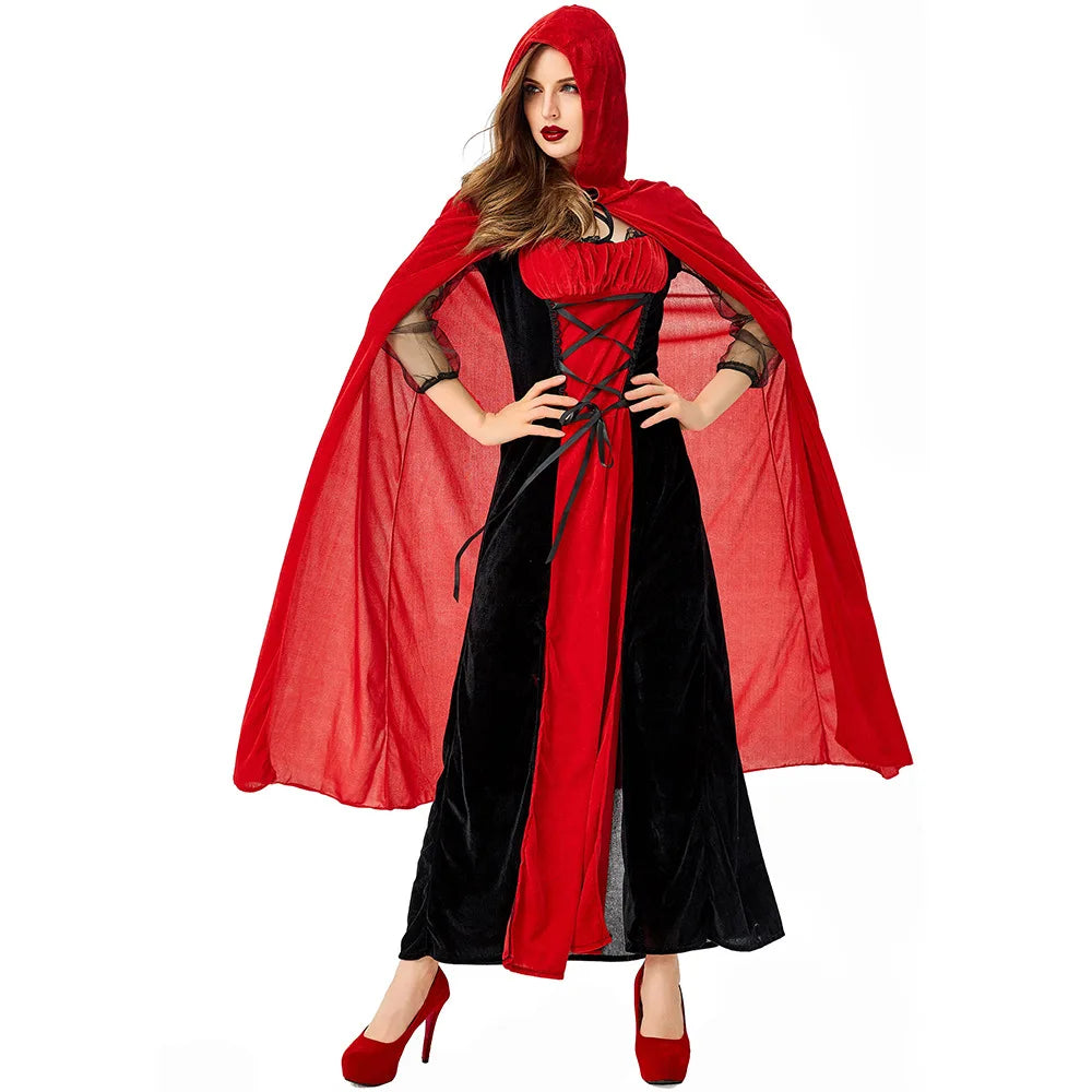 Halloween Costume Cosplay Outfit Red and Black With Cape