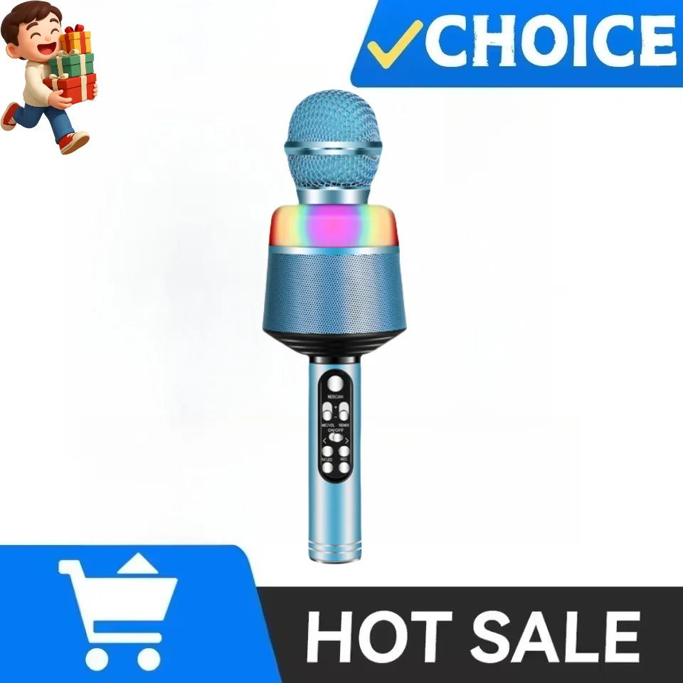 Karaoke Microphone for Kids & Adults - Bluetooth Microphones Singing Mic with Disco Lights, Echo Effect, Built-in Speaker