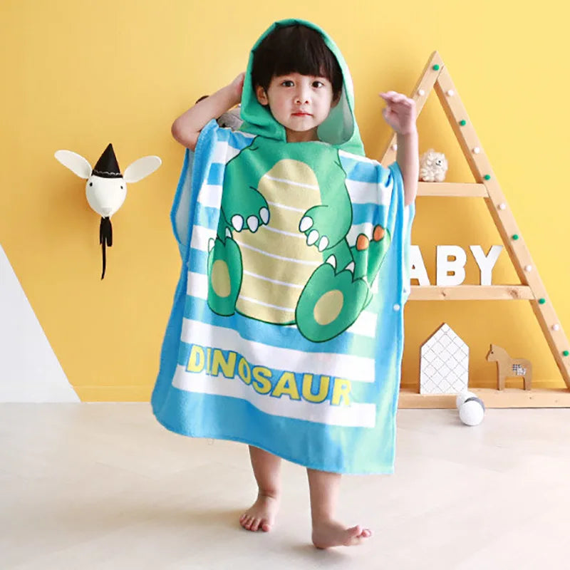 60-120cm Kids Hooded Bath Beach Poncho Towels Baby Quick Dry Bathrobe Child Cartoon Cloak Poncho Towels Microfiber Swim Cover-up