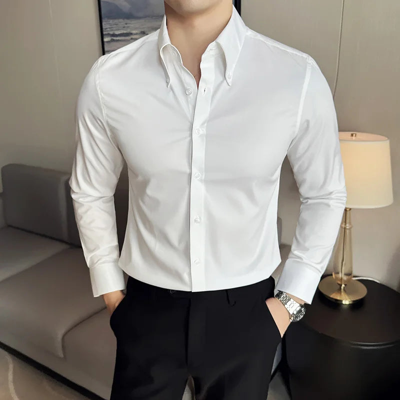 High Quality Versatile Business Casual Shirt Men Korean Fashion Long Sleeved Slim Fit Shirt Office Work Uniform Men Clothing 6XL