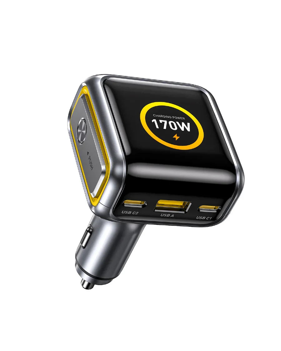 AOHI THE FUTURE Car Charger AI PD GAN+ 170W 3-Port LED Display Fast Car Charger
