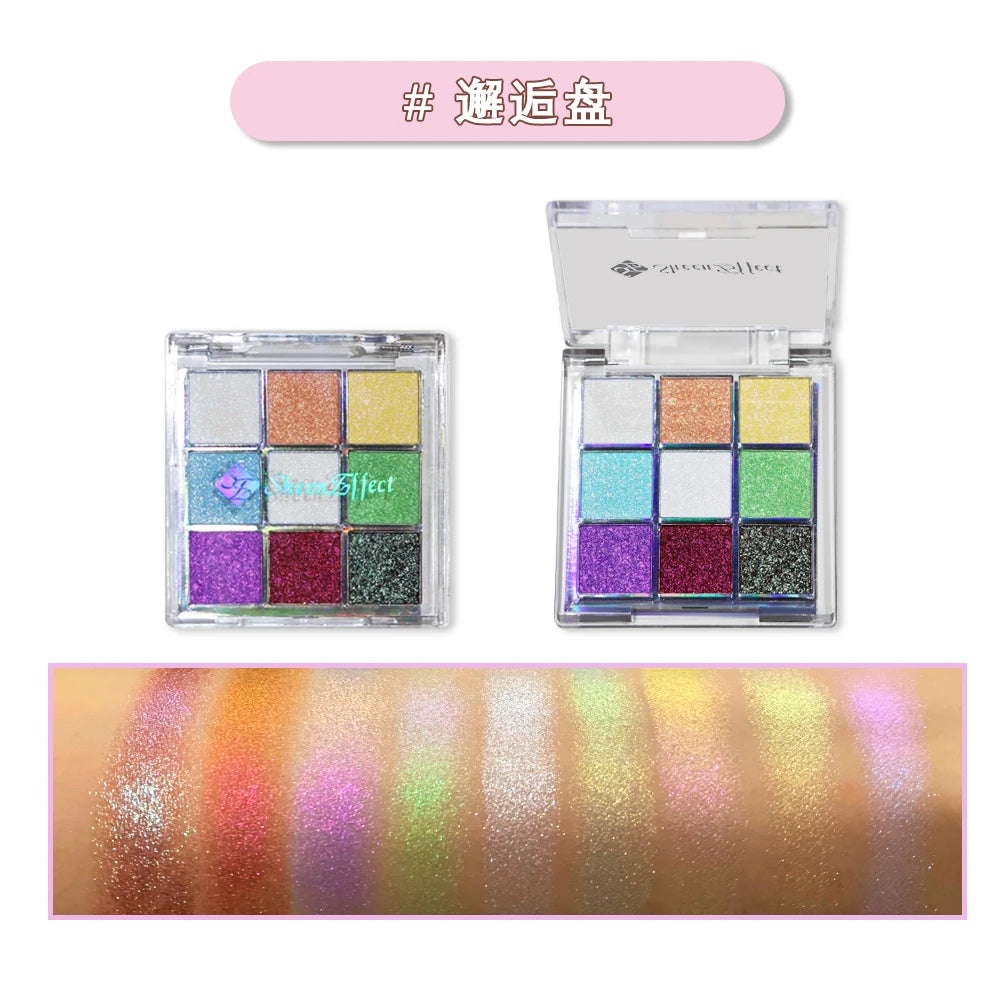 Sheeneffect 9 Colors Eyeshadow Palette Powder Glitter Shimmer Chameleon Blendable Fine Flash Easy to Wear Eye Makeup