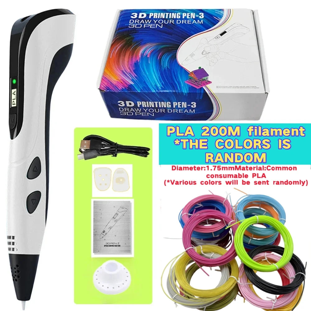 New 3D Printing Pen, Suitable 3D Pen Set for Children, PLA Filament, Children's Birthday or Christmas Gift