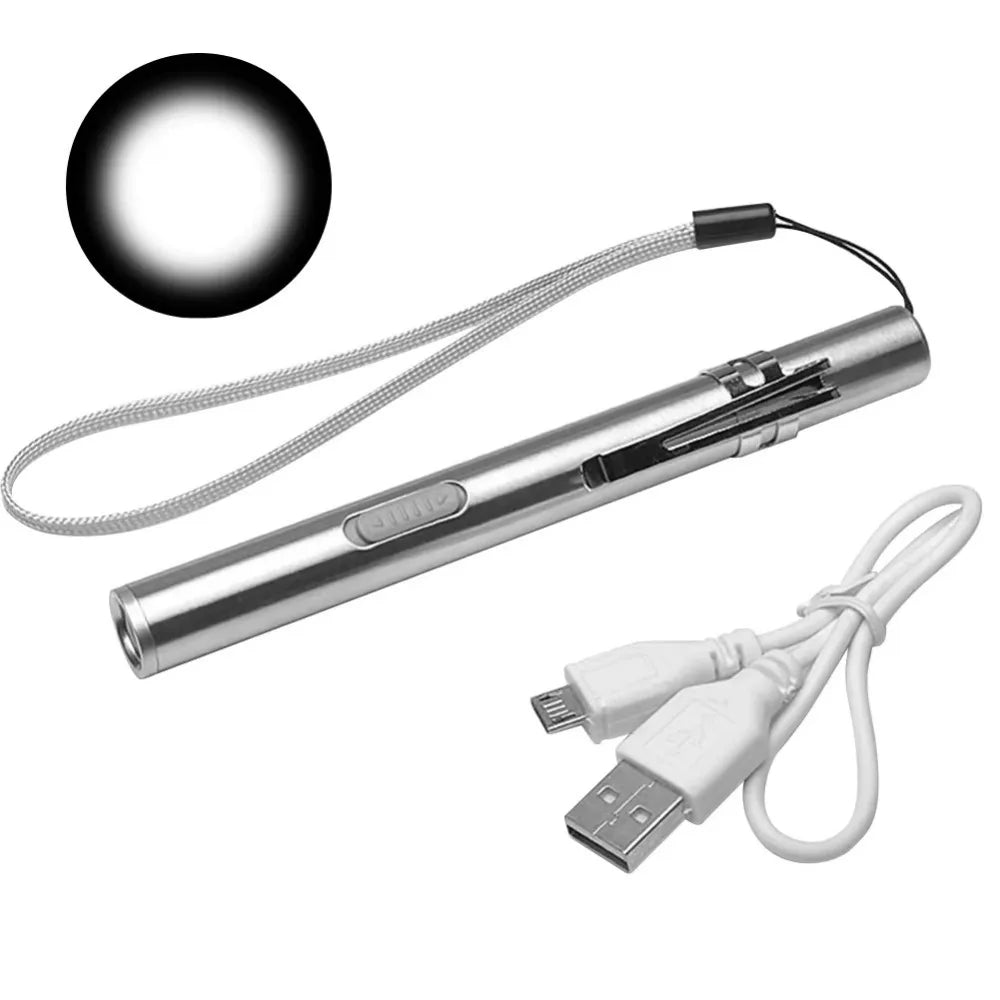 Stainless Steel Doctors Pen Light Yellow/ White Light with Steel Clip Nurse Pocket Flashlight Portable Water-proof