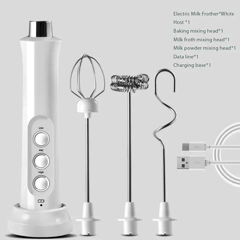 Wireless Rechargeable Electric Milk Frother - 3 Speeds, Handheld Foam Maker for Latte, Cappuccino, Hot Chocolate - USB Rechargea