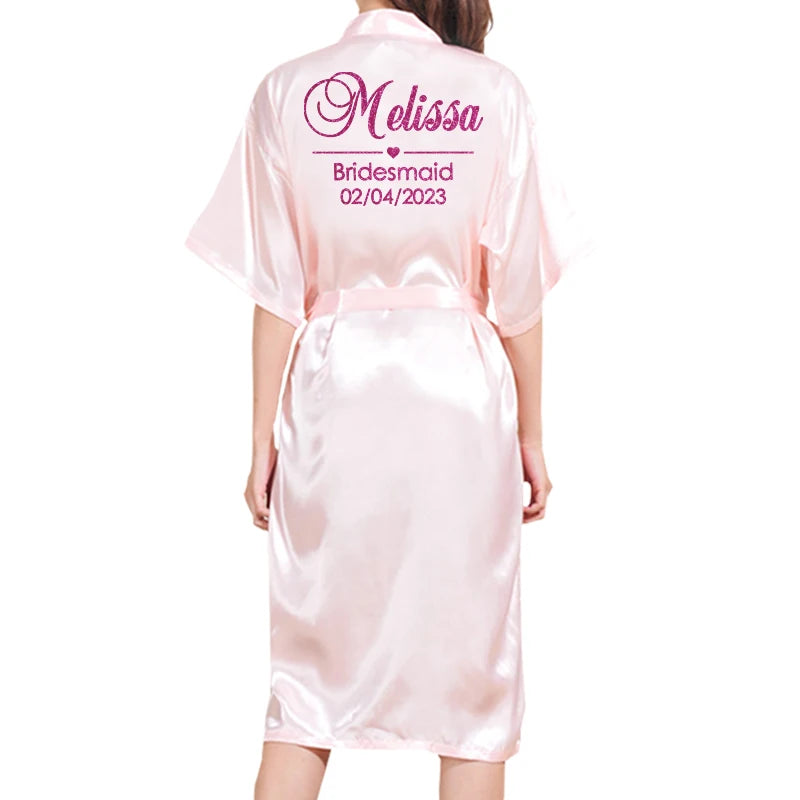 Customized Logo Bride Robe Wedding Bridesmaid Gift for Bridal Party Emulation Silk Soft Dress Home Bathrobe For Birthday Kimono