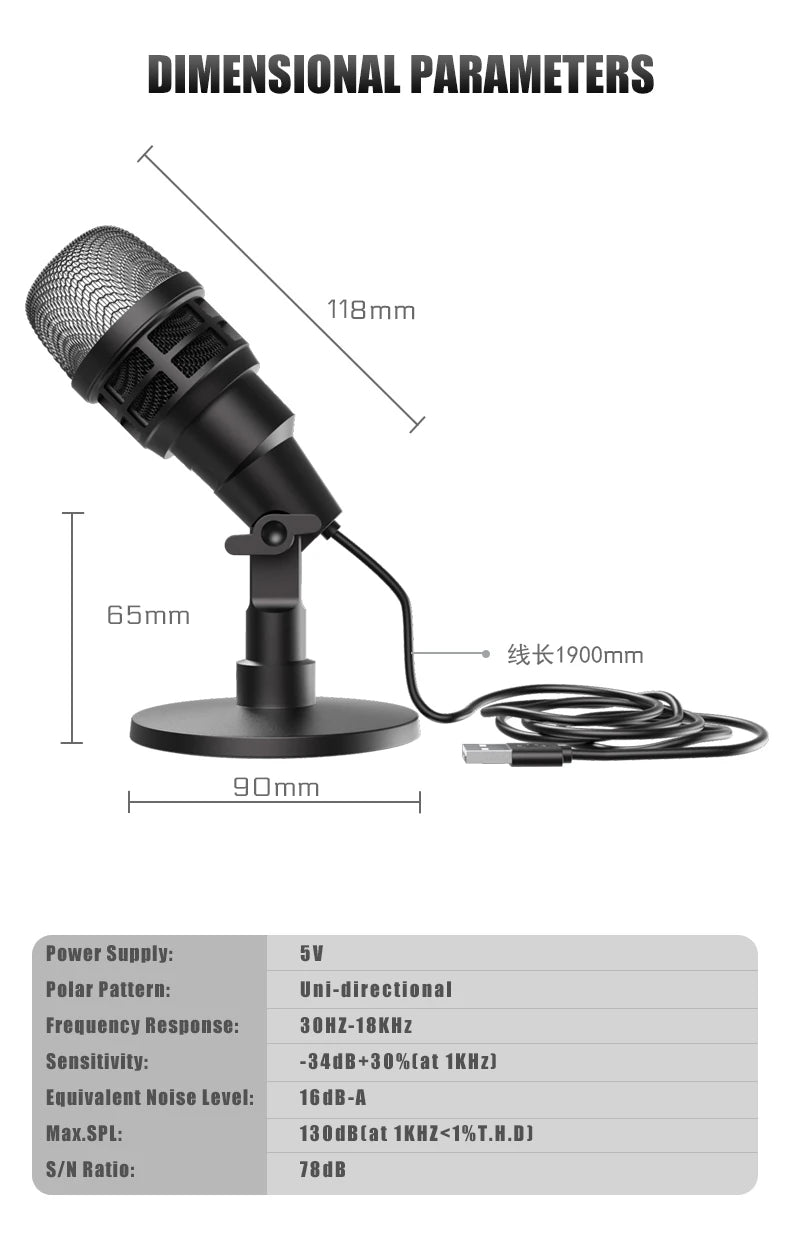 USB Condenser Microphone With RGB, Microphone For Podcasting, Laptop, Recording Streaming Games