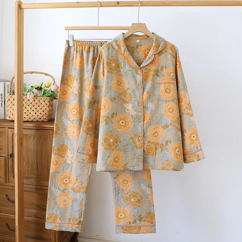 2025 New Spring and Autumn Pajama Set 100%Cotton Comfortable Long sleeved Two Piece Home Furnishings Large Size Home Furnishings