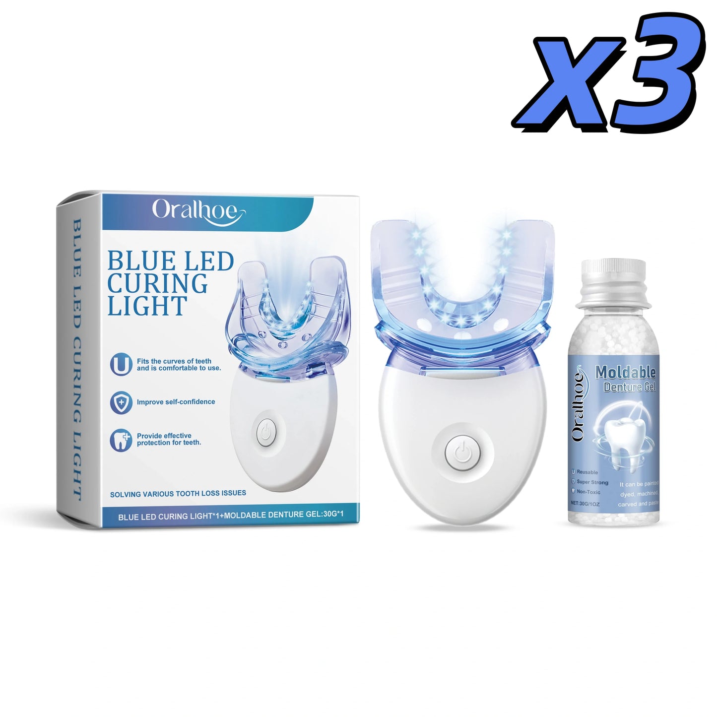 Teeth Whitening Kit Portable Teeth Cleansing Device Mild Tooth Filling Home Convenient Blue LED Curing Light Dental Repair Kit