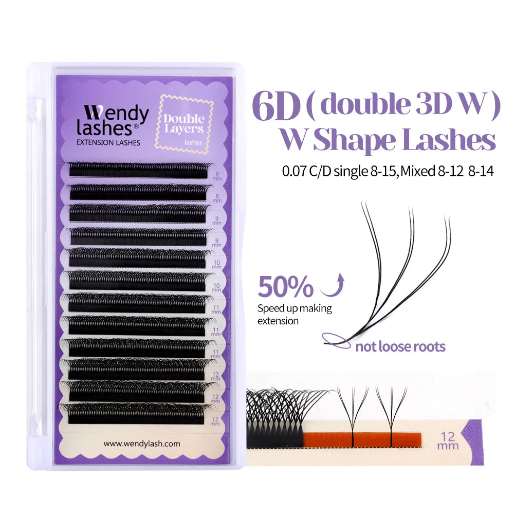 Wendy Lashes 6D W Shape EyeLash Extension Premade Volume Fan High Quality Fake Eyelashes Supplies Natural Look Handmade Lash