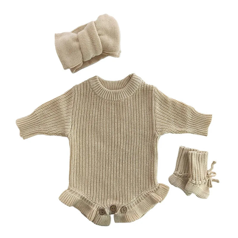 Personalized Name Baby Romper Autumn Winter Warm Knitted Sweater Jumpsuit Infant Outfit Hat Socks Set Newborn Clothes Gift