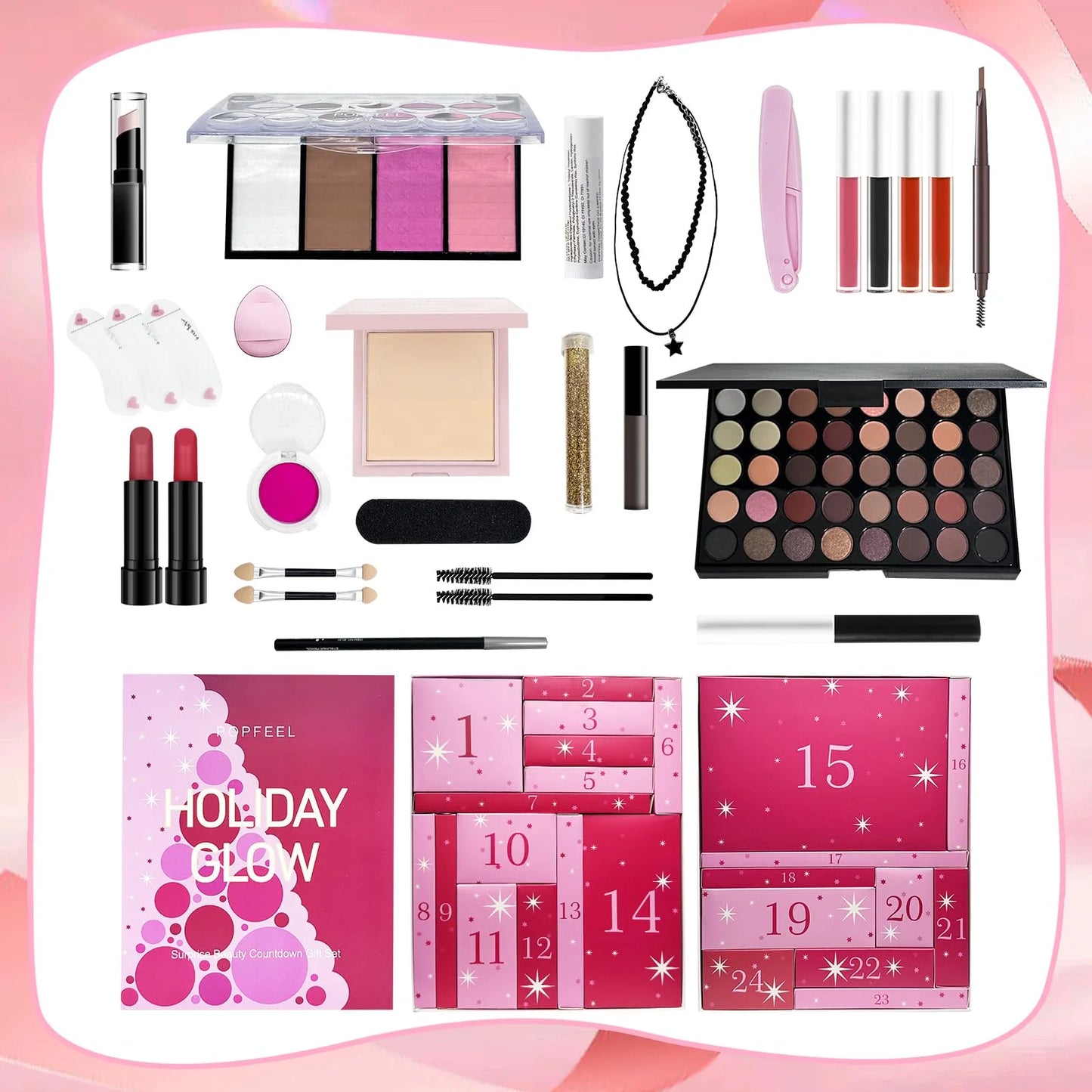 2025 Christmas Countdown Makeup Set Lipstick Eye Shadow Cosmetics 24pcs Holiday Beauty Advent Calendar Gift Box for Women Girls