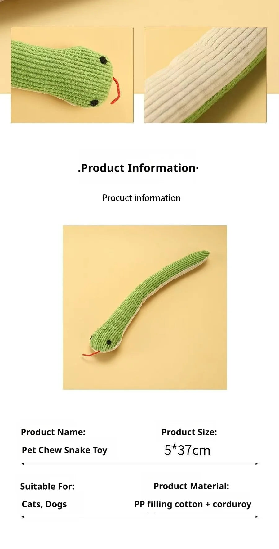 Interactive Snake‑Shape Pet Chew Toy, Bite‑Resistant Plush Sound Toy Teeth‑Cleaning for Kittens Puppies Small Pets