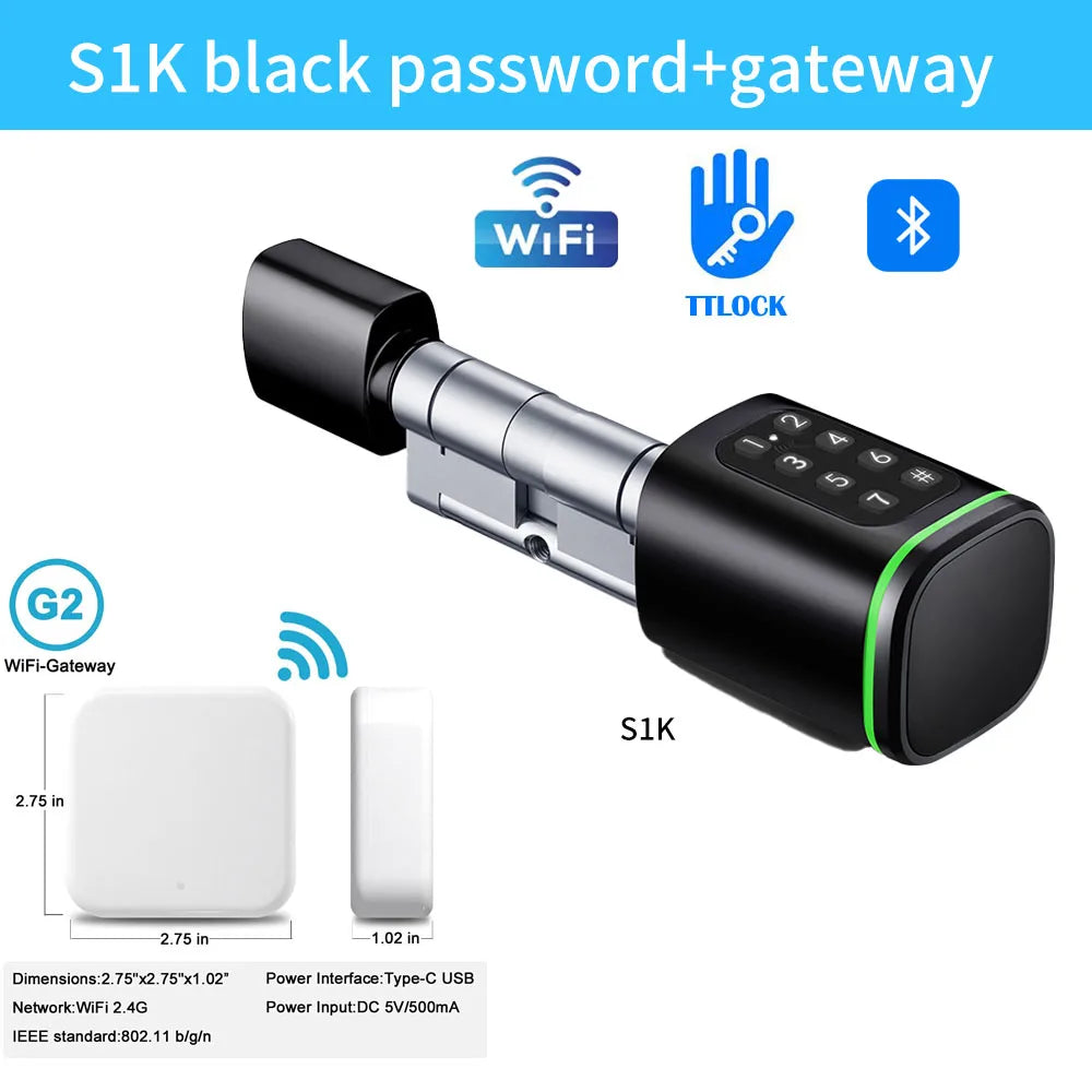 TTLOCK App Electronic Digital Smart Cylinder With Fingerprint or Password Bluetooth 13.56mhz Rfid Card Mechanical Key Euro lock