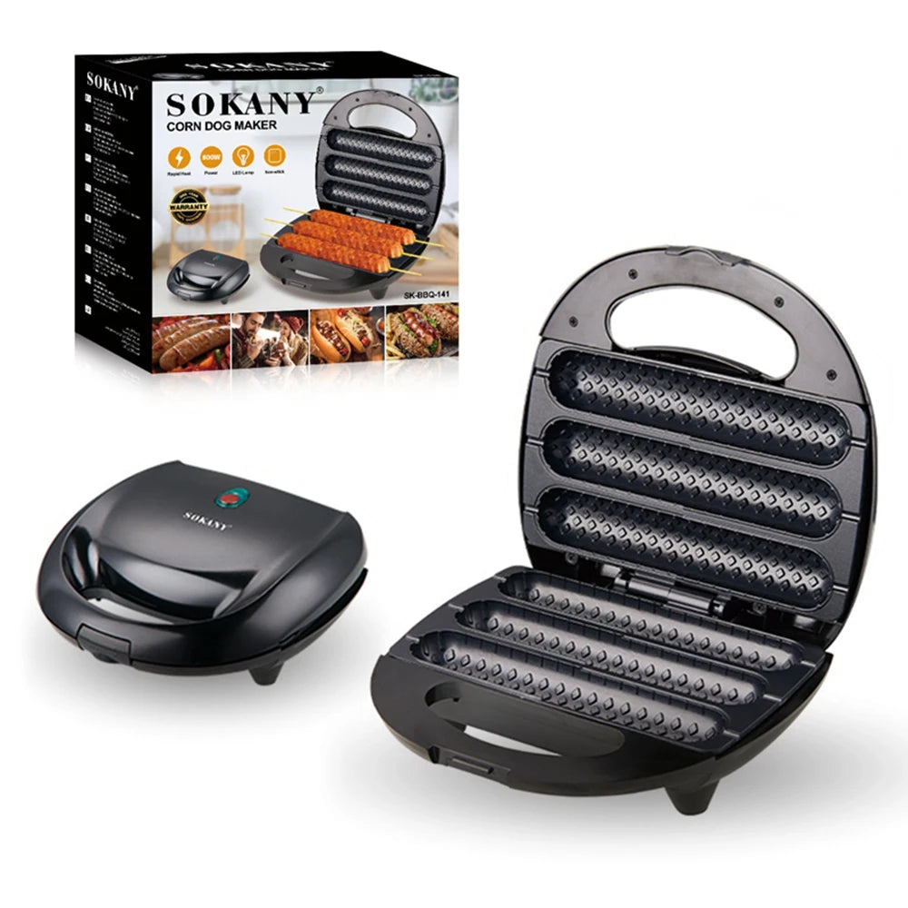 Electric Hot Dog Maker Crispy Corn Hotdog Waffle Maker Sausage Machine Breakfast Pan Baking Grill Kitchen Appliances 800W