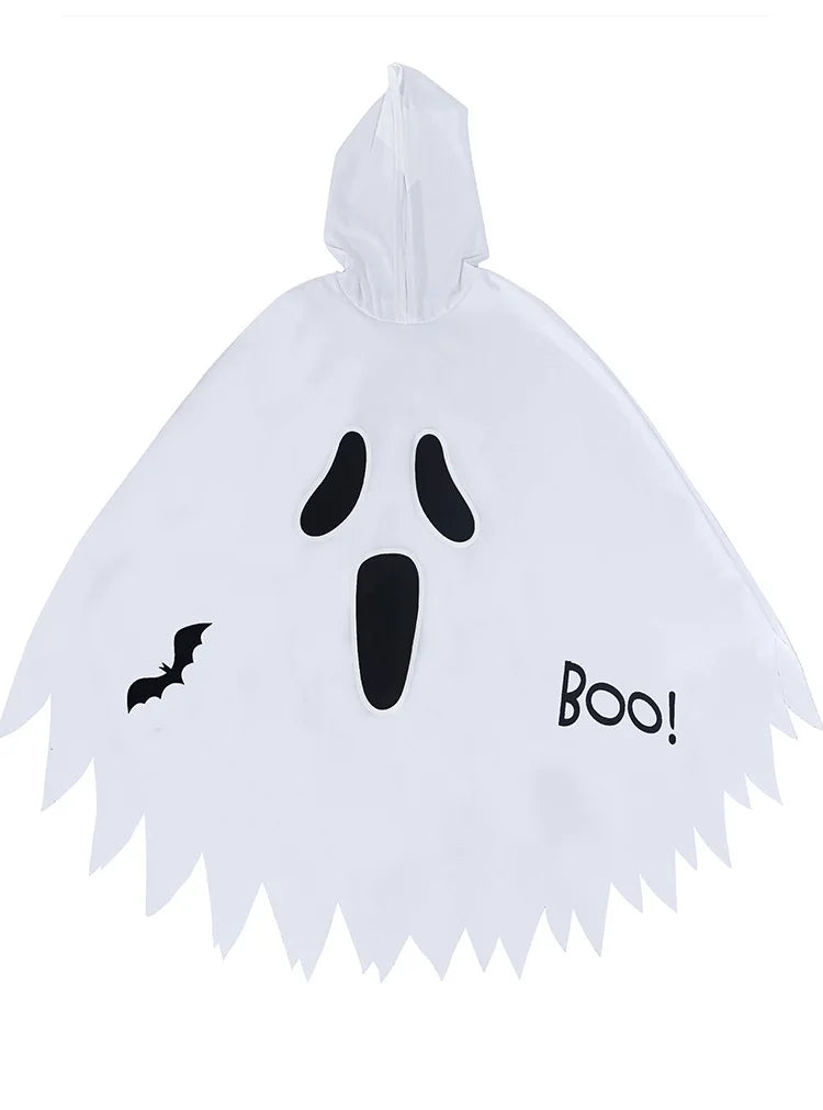 Halloween children's costumes - glowing white scream ghost face, ghost cape, party dress, dance costume
