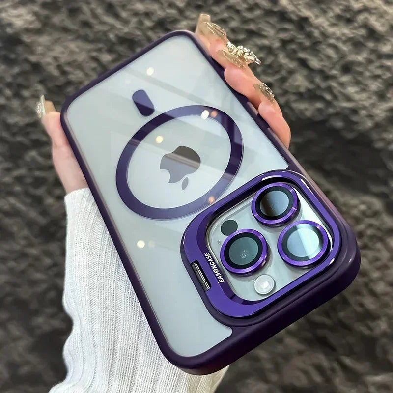 Luxury Magnetic Shockproof Phone Case For iPhone 18 16 17 15 14 13 12 11 Pro Max Funda For Magsafe Stand Lens Protector Cover