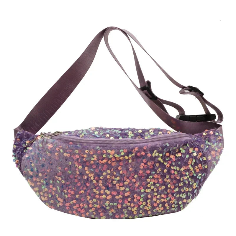 Light Luxury Zipper Fashion Women's Crossbody Bags New Best-selling Sweet Sequin Design Ladies Waist Packs Bolsas Femininas