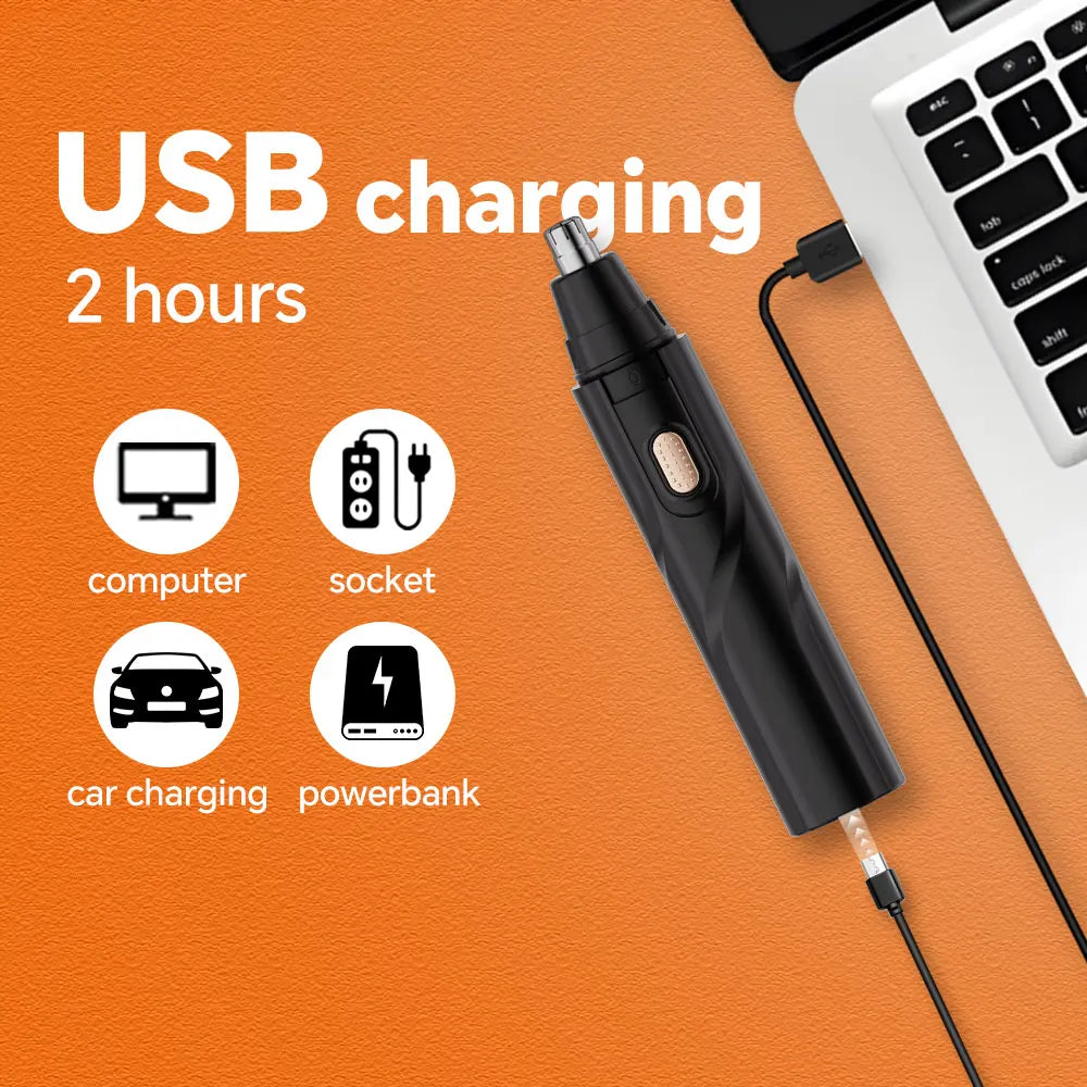 1 rechargeable ear and nose hair clipper kit - USB charging, 4 interchangeable heads, men's and women's portable design