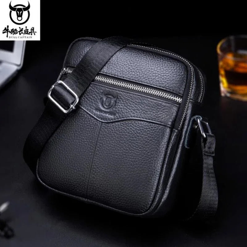 BULLCAPTAIN 2024 New Brand 100% cowhide men's bag shoulder bags high quality messenger small bag retro square luxury handbag