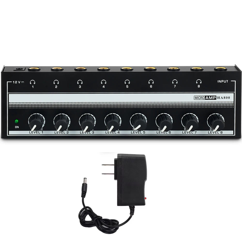 Headphone Amplifier 8 Channels Stereo Audio Amplifier AMP Ultra-Compact Portable Mini Amplifier with Rotary Button 6.35mm Jack