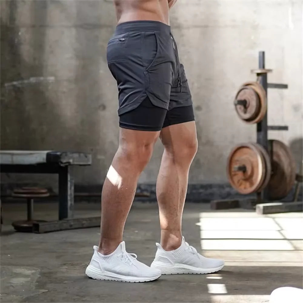 2024 Summer Men's New Fashionable Trend Leisure Gym Fitness Sports Double layer Shorts Outdoor Running Basketball Training Short