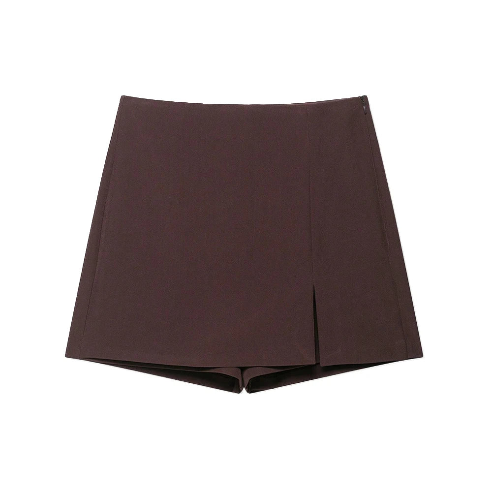 Women's High Waist Skort with Front Slit And Side Zipper Fashion Solid Shorts Skirt Female High Waist Skort Mujer