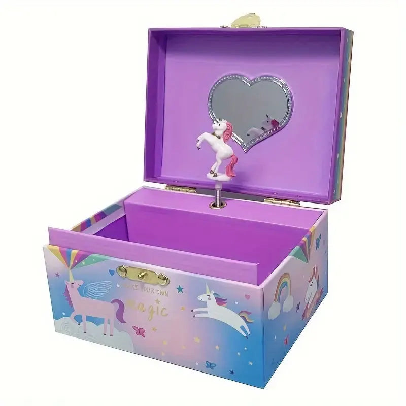 Unicorn Clockwork Music Box Jewelry Storage Box Desk Organizer Cute Little Girl Gift Ring/Necklace/Bracelet/Earring Storage Case