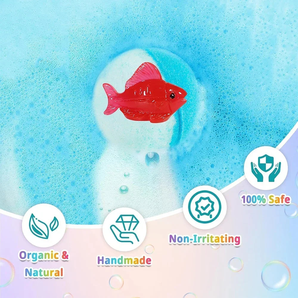 12PCS Bath Bombs Kids Bath Gift Ocean Bath Ball With Hidden Toys Sea Salt Flower Fruit Scented Bubble Ball Foot Bath Set