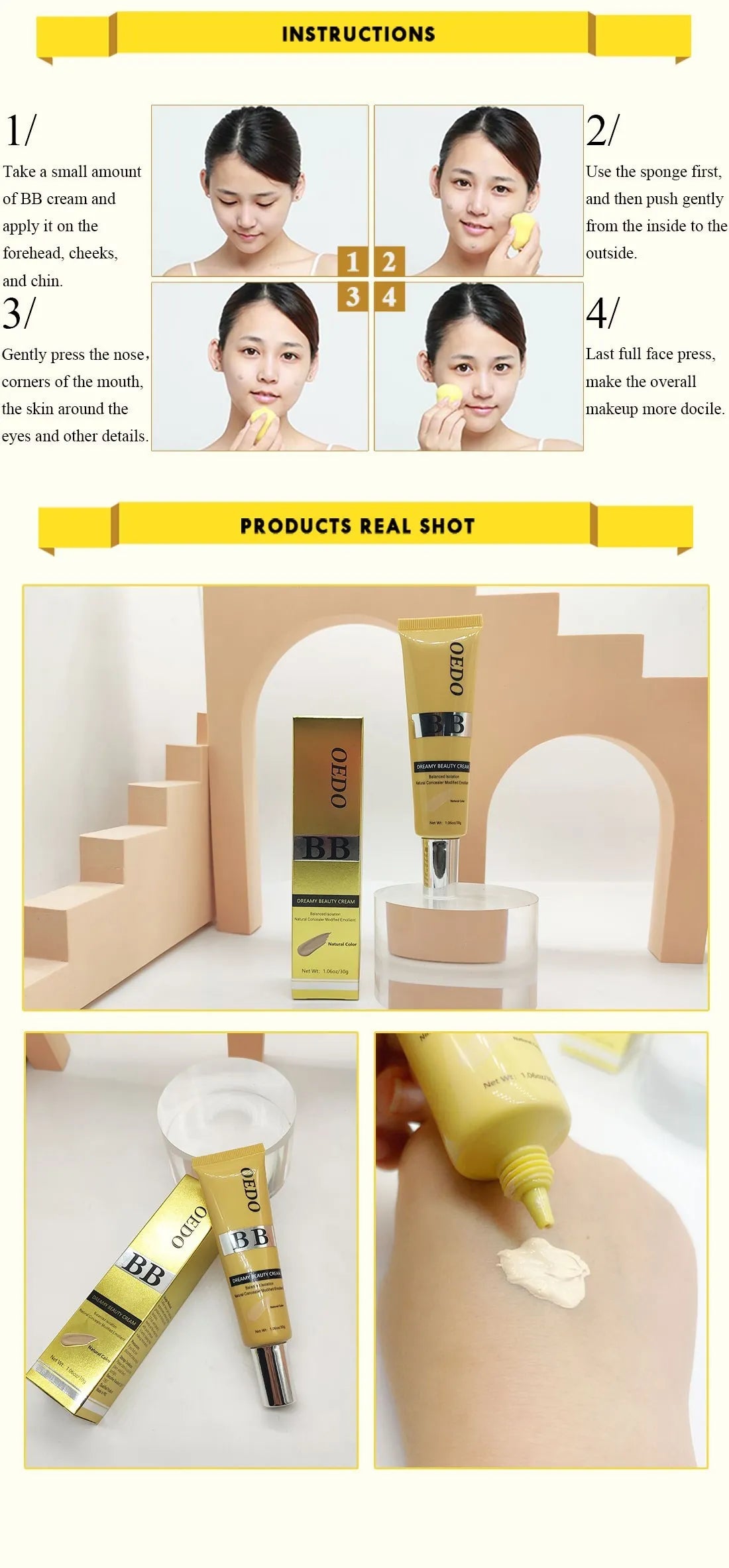 Dreamy Beauty Cream Makeup Natural Concealer BB Cream Face Care Modified Emollient Easy to Wear Sun Block Whitening Cream 30g