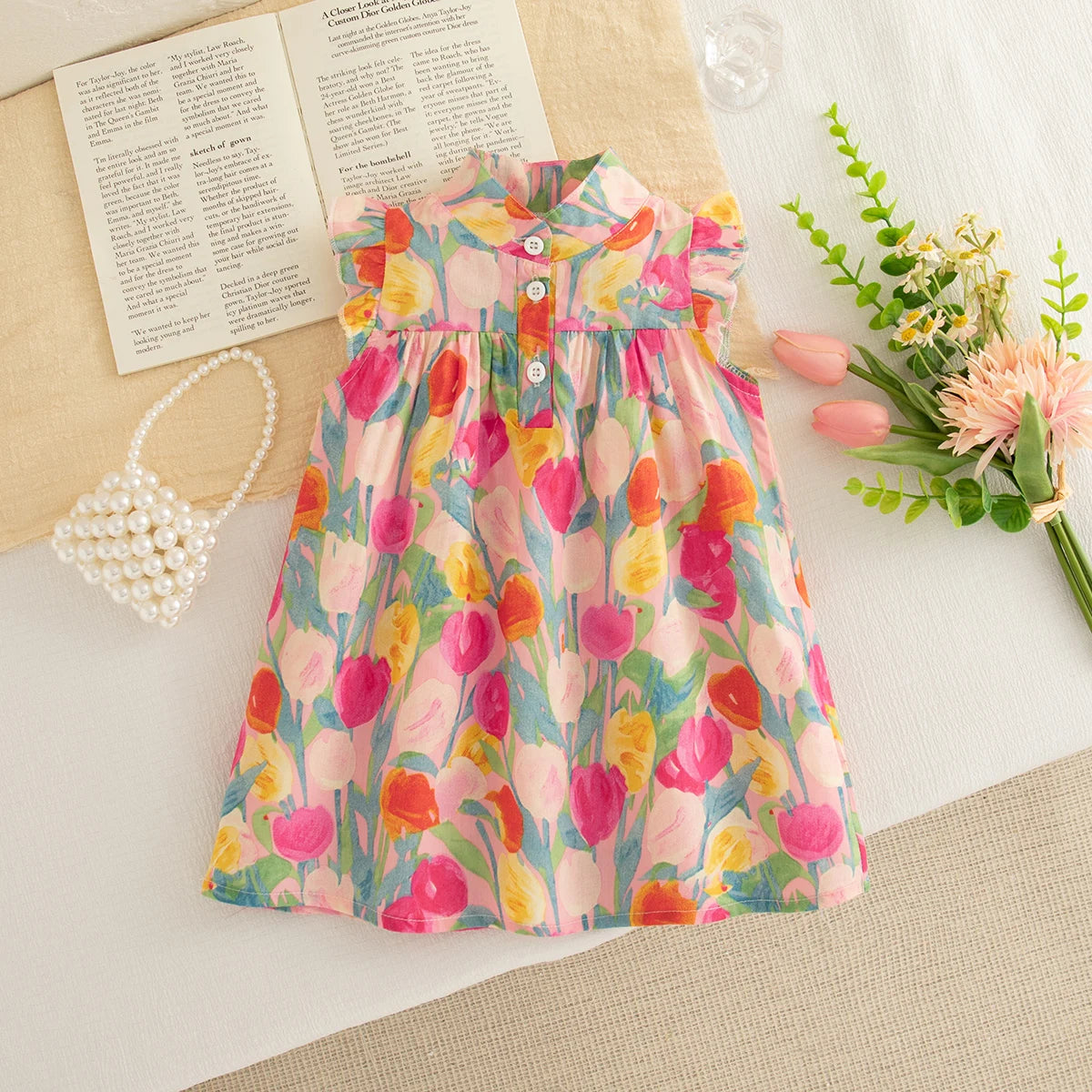 Summer Baby Girl Dress Sweet Flower Printed Sleeveless Girl Dress Korean Style Children Clothing