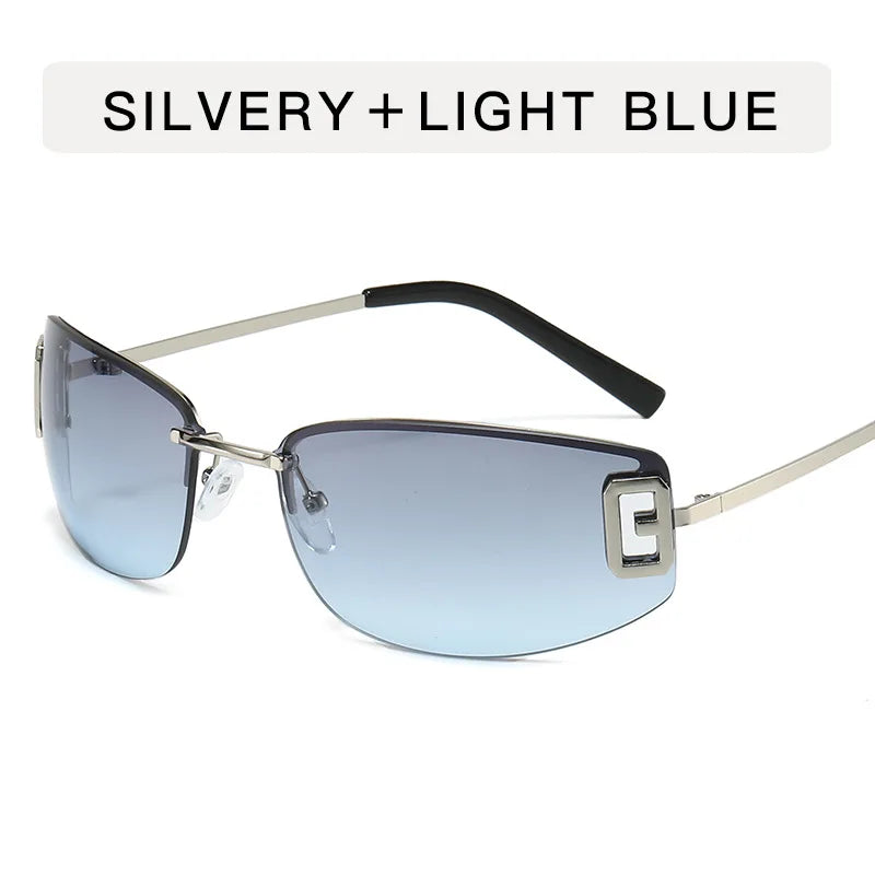 Rimless Sunglasses Rectangle Fashion Popular Women Men Shades Square Sun Glasses For Female Male Summer Traveling Oculos