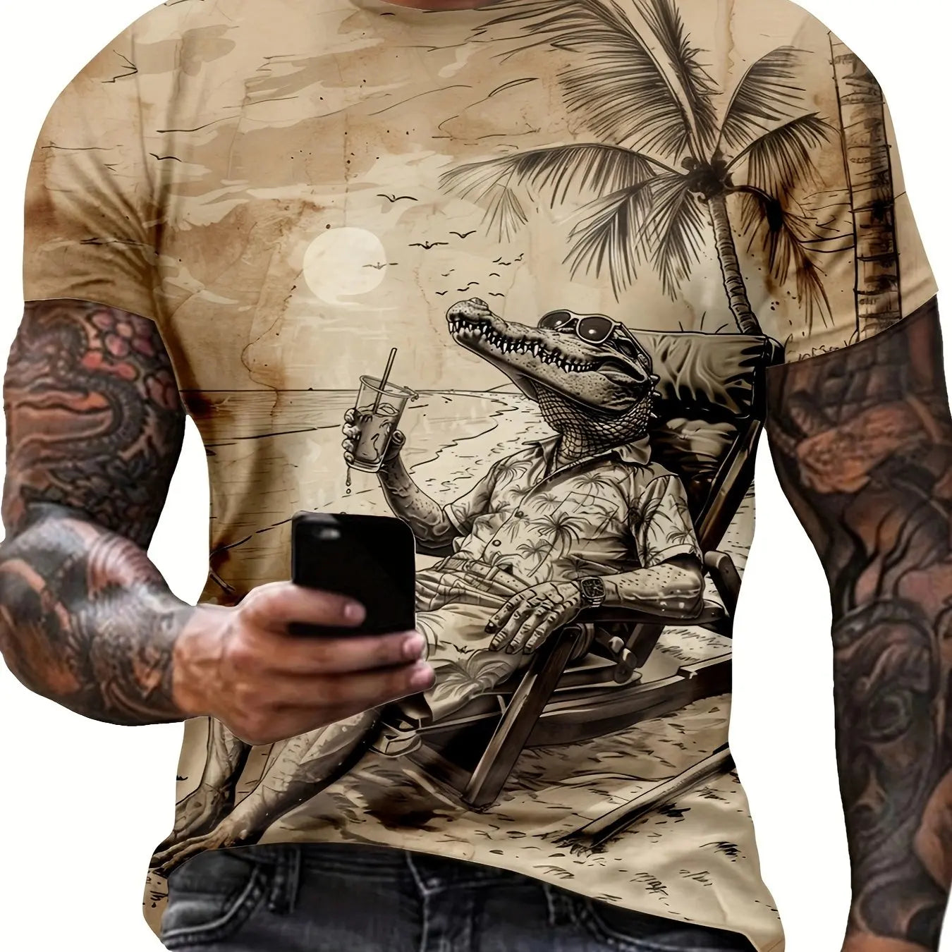 Men's Crocodile Graphic Print T-shirt Short Sleeve Crew Neck Tee Men's Clothing For Summer Outdoor Sportswear Casual T shirts