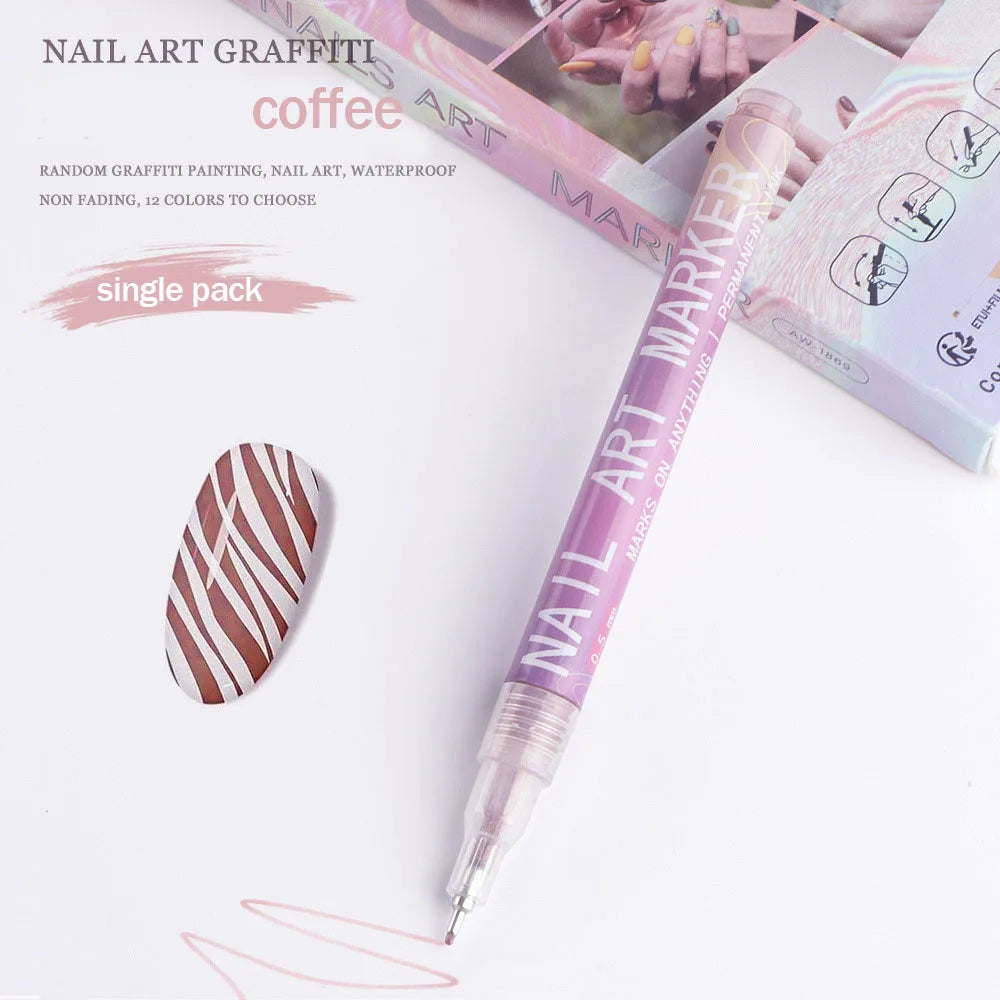 12 Colors Nail Art Pen Waterproof Paint Pen Set Quick-dry DIY Nail Graffiti Pen Drawing Painting Line Pencil Manicure Tools