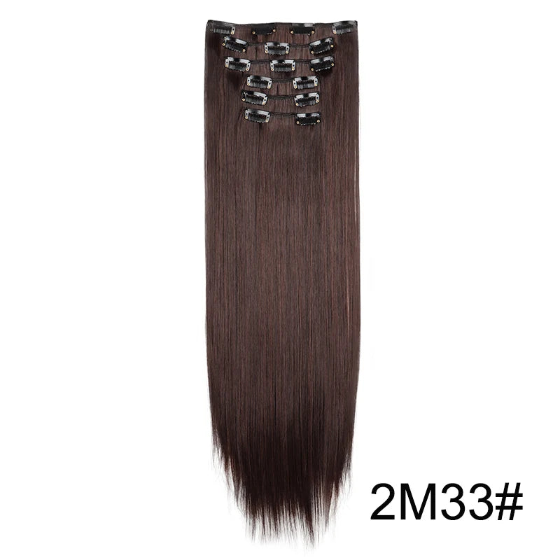 WIGSIN 6Pieces/Set Synthetic 24Inch Long Straight Hair Extension Silky Hairpiece for Women