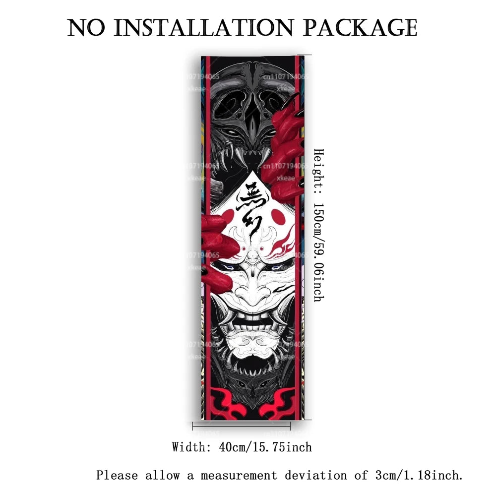 Japanese Oni Hannya Mask Tapestry, Samurai Demon Vertical Wall Hanging, Anime Aesthetic Room Decor
