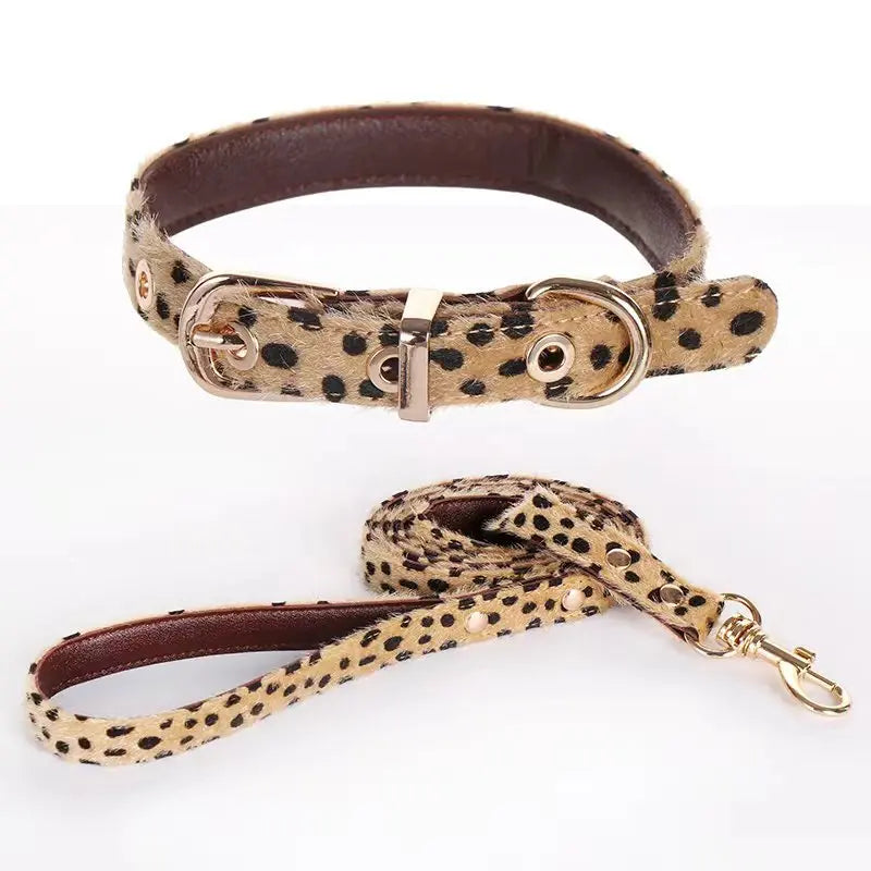 Leopard Print Dog Harness and Leash Set Adjustable - Stylish Dog Collar Pu Fashion Pet Walking Accessories for Small Dogs